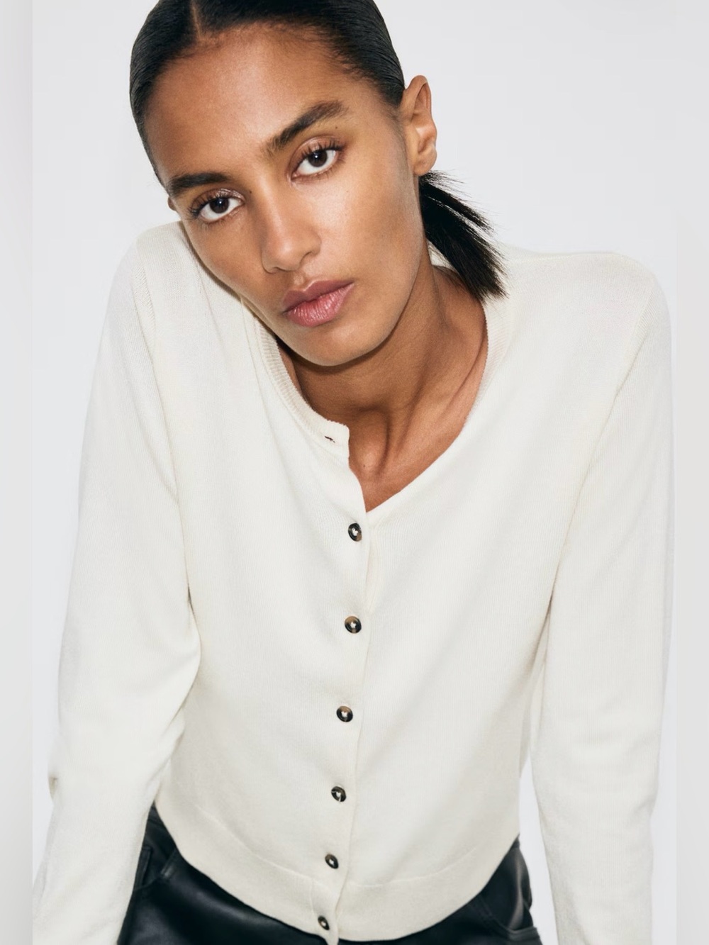Fine Knit Cardigan Light Beige Women's